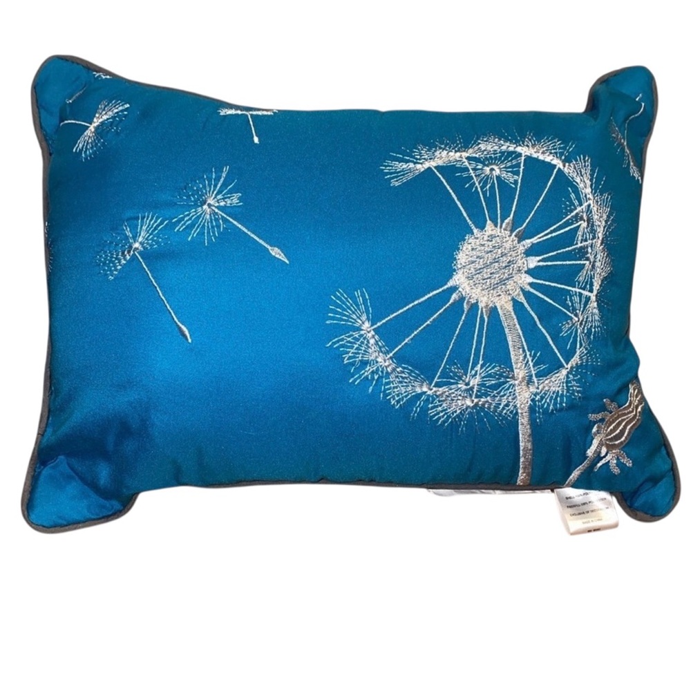 Two Teal Silver Floral Accented Decorative Pillows